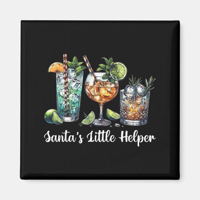 Retro Funny Santa's Little Helper Martini Merry Ch Magnet (Vorne)
