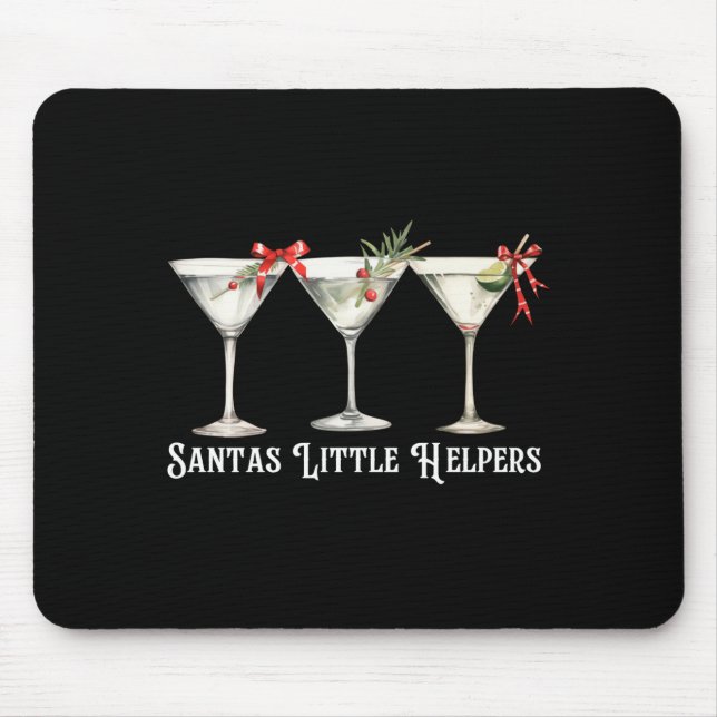 Retro Funny Santa's Little Helper Martini Merry Ch Mousepad (Vorne)