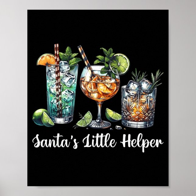 Retro Funny Santa's Little Helper Martini Merry Ch Poster (Vorne)