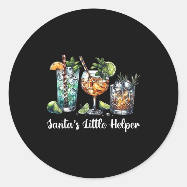 Retro Funny Santa's Little Helper Martini Merry Ch Runder Aufkleber (Vorderseite)