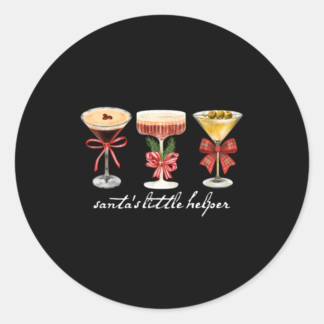 Retro Funny Santa's Little Helper Martini Merry Ch Runder Aufkleber (Vorderseite)