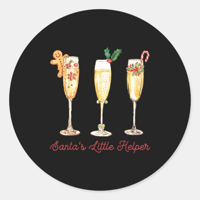 Retro Funny Santa's Little Helper Martini Merry Ch Runder Aufkleber (Vorderseite)