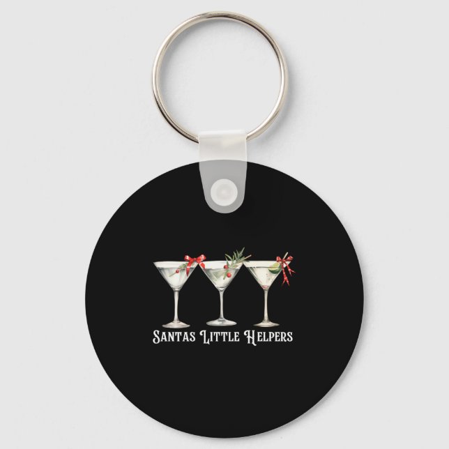 Retro Funny Santa's Little Helper Martini Merry Ch Schlüsselanhänger (Vorderseite)