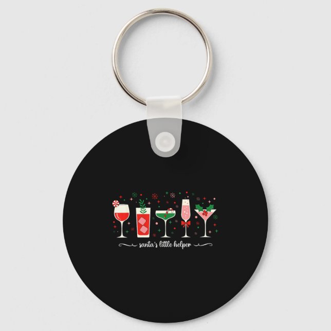 Retro Funny Santa's Little Helper Martini Merry Ch Schlüsselanhänger (Vorderseite)