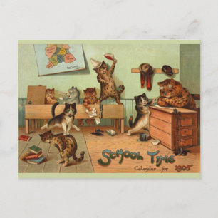 Retro Funny School Time Anthropomorphe Katzen Postkarte