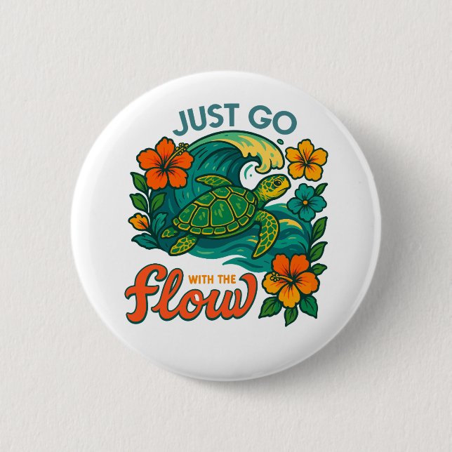 Retro Funny Turtle Muschel Yeah ihren Sommer Button (Vorderseite)