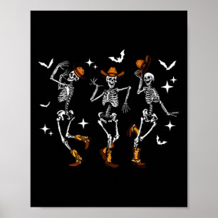 Retro Funny Western Tanzen Skelett Halloween Kuh Poster