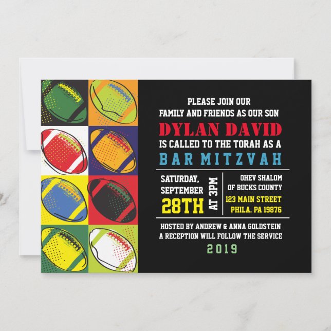 Retro Fußball Themenball Bar Bat Mitzvah Einladung (Vorderseite)