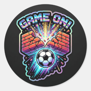 Retro-Fußballspiel auf Neon Splash - 2026 Gaming Runder Aufkleber