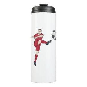 Retro-Fußballspieler, der einen Ballvolley kickt Thermosbecher