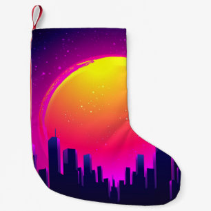 Retro Futurismus. futuristische Synth-Wave-Illustr Kleiner Weihnachtsstrumpf