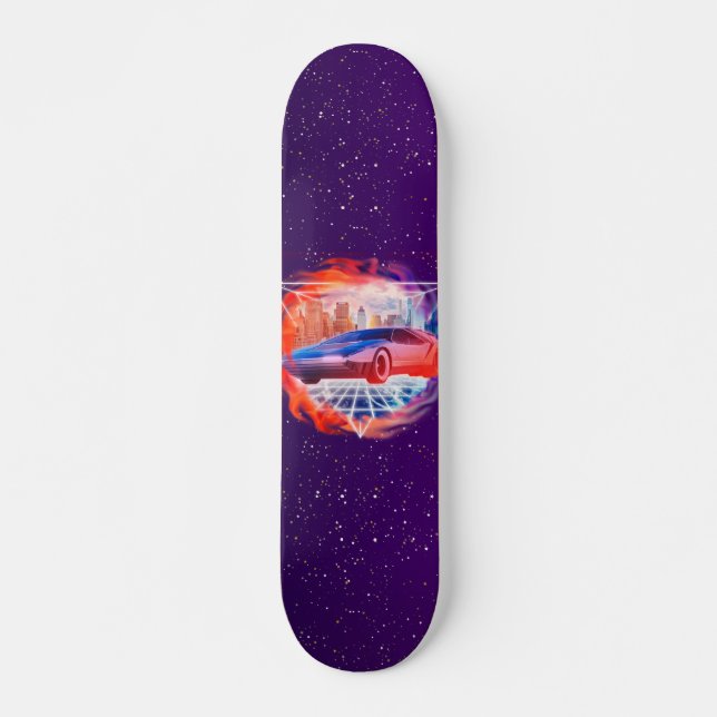 Retro Futurismus Modernes Automobil Synth Wave Nig Skateboard (Vorne)
