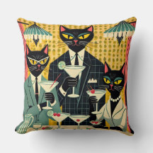 Retro Futuristic Black Cat Martini Club