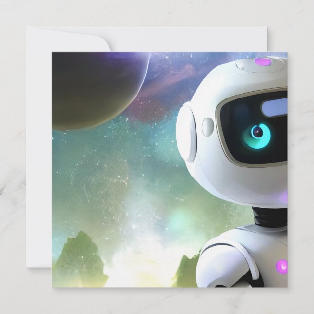 Retro Futuristic Friendly Robot Character Einladung (Vorderseite)