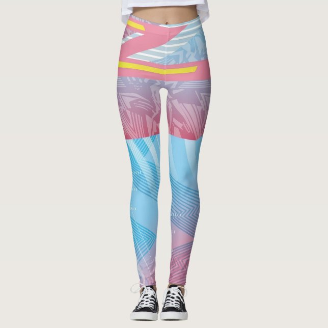 Retro Futuristic Geometric Vibranric 80er Leggings (Vorderseite)