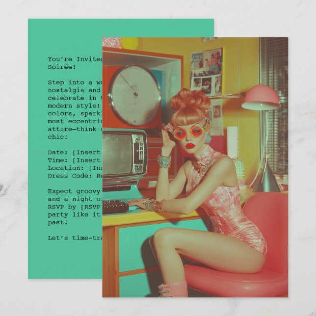 Retro Futuristic Glam Ästhetik Einladung (Vorne/Hinten)