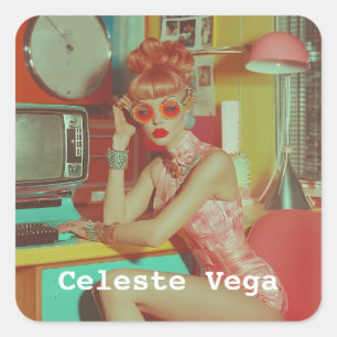Retro Futuristic Glam Ästhetik Quadratischer Aufkleber