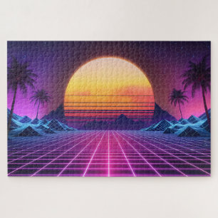 Retro Futuristic Landschaft im Stil der 80er Jahre