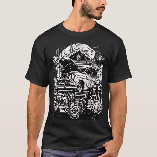 Retro-Futuristic Mechanical Workshop T-Shirt (Vorderseite)
