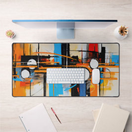 Retro Futuristic Orange Blue Abstract Line Art Schreibtischunterlage