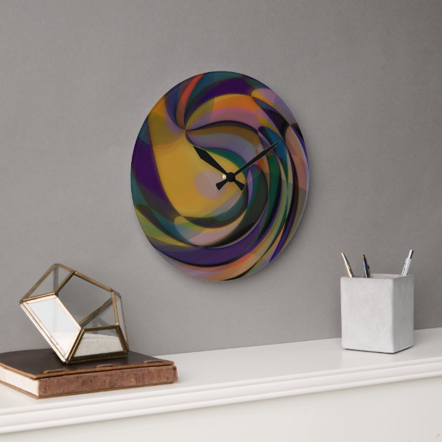 Retro Futuristic Radial Swirve Waves Art Muster Große Wanduhr (Büro)