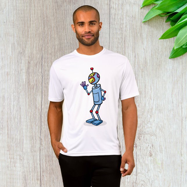 Retro Futuristic Robot Character Waving T-Shirt (Von Creator hochgeladen)