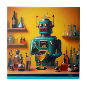 Retro Futuristic Robot ROBIA 12J2 Mixologe Fliese