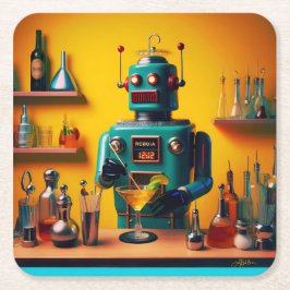 Retro Futuristic Robot ROBIA 12J2 Mixologe Rechteckiger Pappuntersetzer