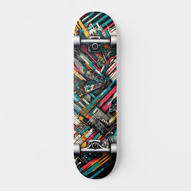 Retro-Futuristic Tech Street Art Skateboard 10 (Vorderseite)