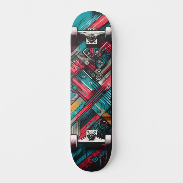 Retro-Futuristic Tech Street Art Skateboard 17 (Vorderseite)