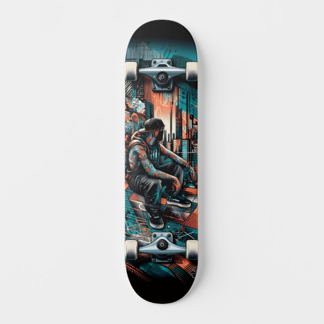 Retro-Futuristic Tech Street Art Skateboard 25 (Recto)