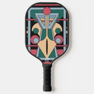Retro-Futuristische Art Deco-Geometrie Pfau Pickleball Schläger
