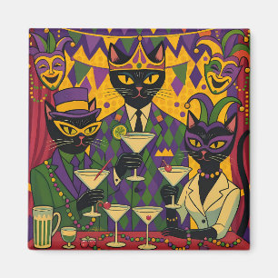 Retro-futuristische Mardi-Gras-Black-Cat-Martini-C Magnet