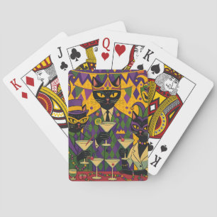 Retro-futuristische Mardi-Gras-Black-Cat-Martini-C Spielkarten