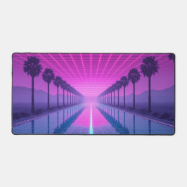 Retro Futuristische Neon Rosa und Blaue Palmenbäum Schreibtischunterlage
