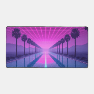 Retro Futuristische Neon Rosa und Blaue Palmenbäum Schreibtischunterlage