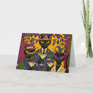 Retro Futuristischer Mardi Gras Schwarze Katze Mar Karte