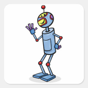 Retro-futuristischer Roboter-Charakter winkend Quadratischer Aufkleber