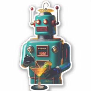 Retro-futuristischer Roboter ROBIA 12J2 Mixologe Aufkleber