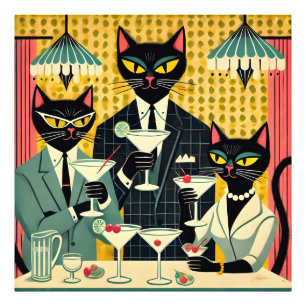 Retro-futuristischer Schwarze-Katze-Martini-Club Fotodruck
