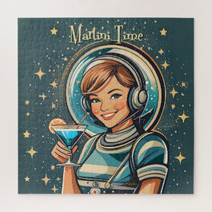 Retro-futuristisches Astro-Mädchen Martini-Zeit
