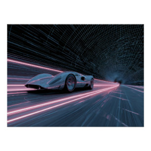 Retro-futuristisches Autorennen Neon-Raster Poster