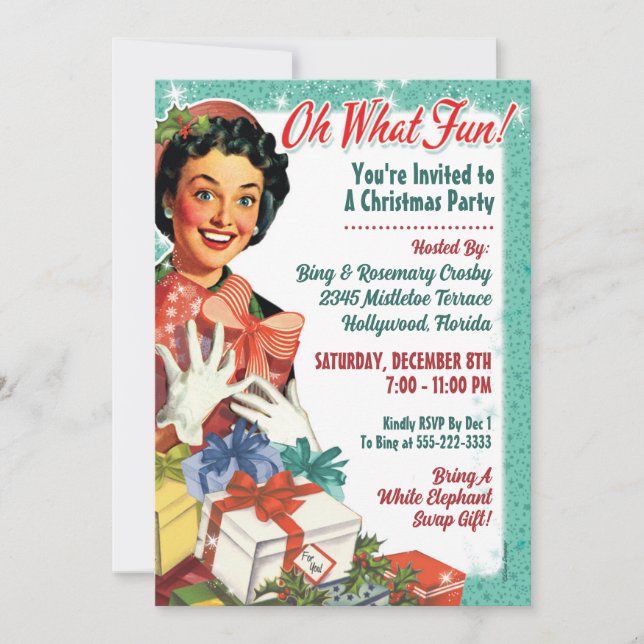 Retro Gal Weihnachts-Party Einladung - Oh, was Spa (Vorderseite)
