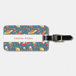 Retro Galaxy Weltraumraketen & Astronauten Gepäckanhänger