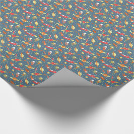 Retro Galaxy Weltraumraketen & Astronauten Geschenkpapier