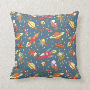 Retro Galaxy Weltraumraketen & Astronauten Kissen