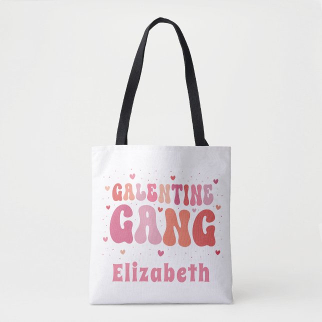 Retro "Galentine's Gang" Individuelle Name Tote Ba Tasche (Vorderseite)