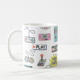 Retro-Gamecontroller: Farbenloses Muster Kaffeetasse