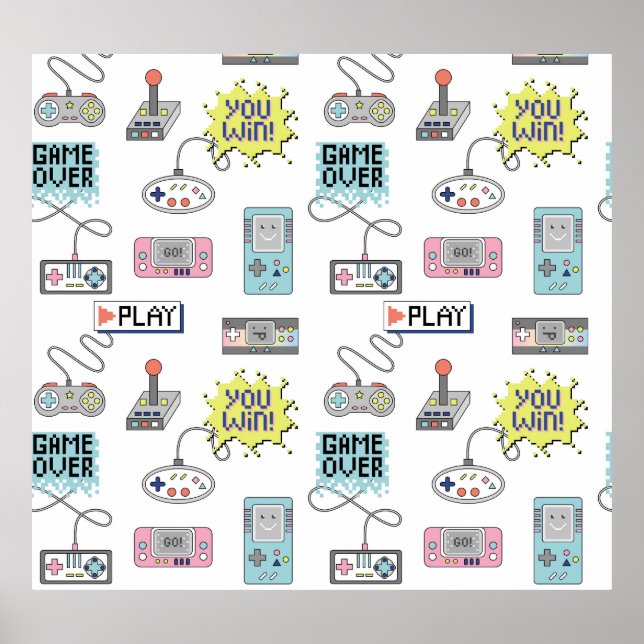 Retro-Gamecontroller: Farbenloses Muster Poster (Vorne)