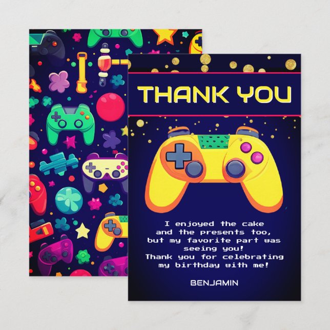 Retro Gamer Anniversaire Carte de remerciements pl (Devant / Derrière)